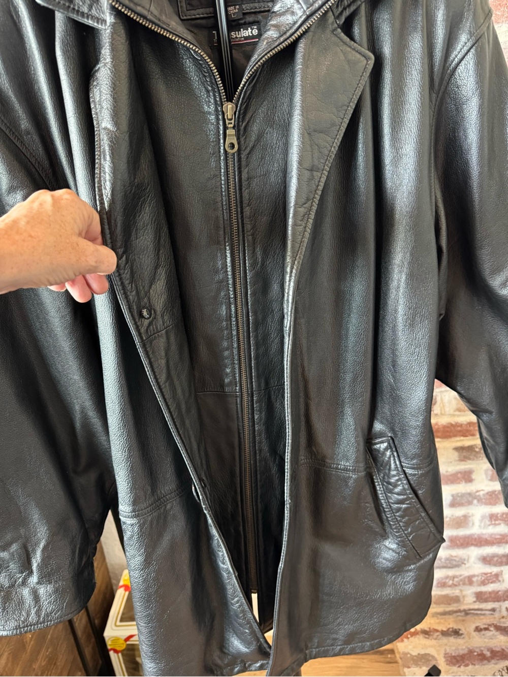 Wilson's Leather Vintage Black Genuine Leather Car / Trench Coat - Large - Picture 12 of 16